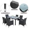 7-piece Outdoor Wicker Dining set - Dining table set for 7 - Patio Rattan Furniture Set with Beige Cushion (Black)